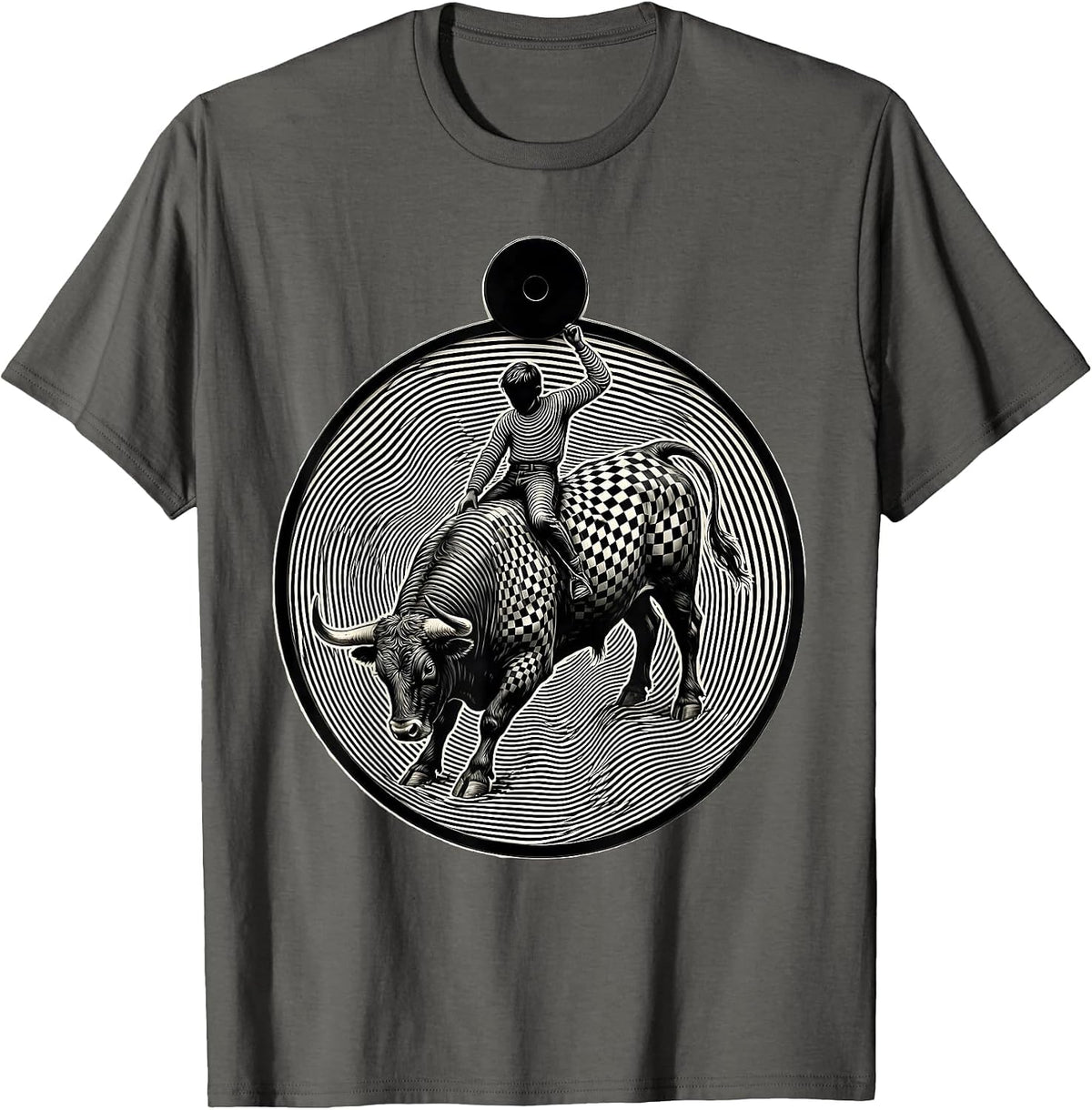 Men's Dot Boys Round Head Boy Bull Riding Rodeo T-Shirt - Asphalt Grey
