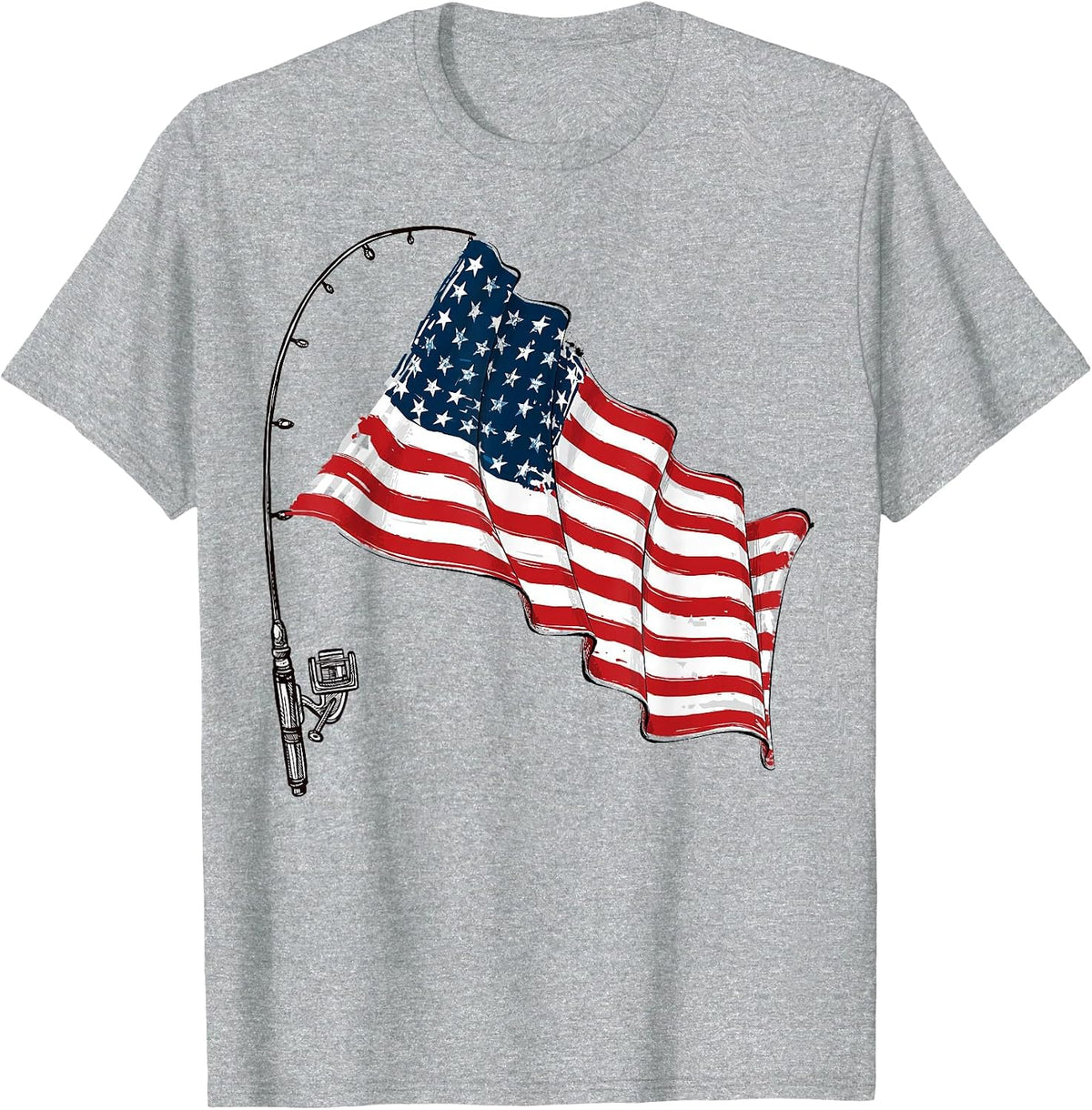 Vintage American Flag Fishing Rod Fishing Lover Fisherman T-Shirt - Heather Grey