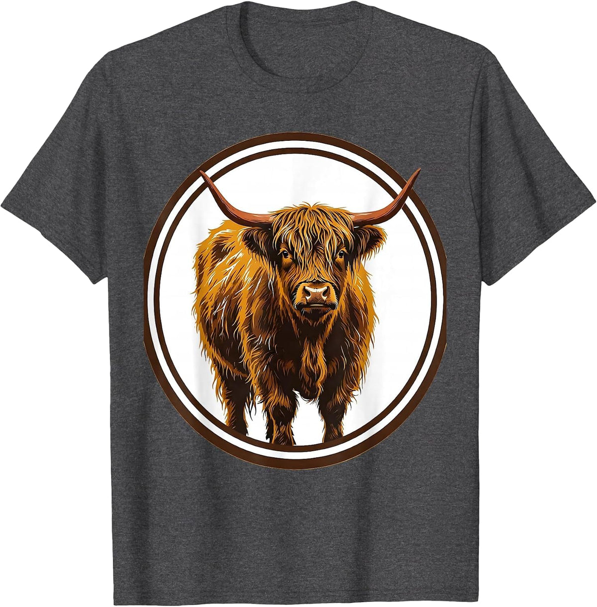 Highland Cow Cute Scottish Humor Screenprint Poster T-Shirt - Dark Heather Grey