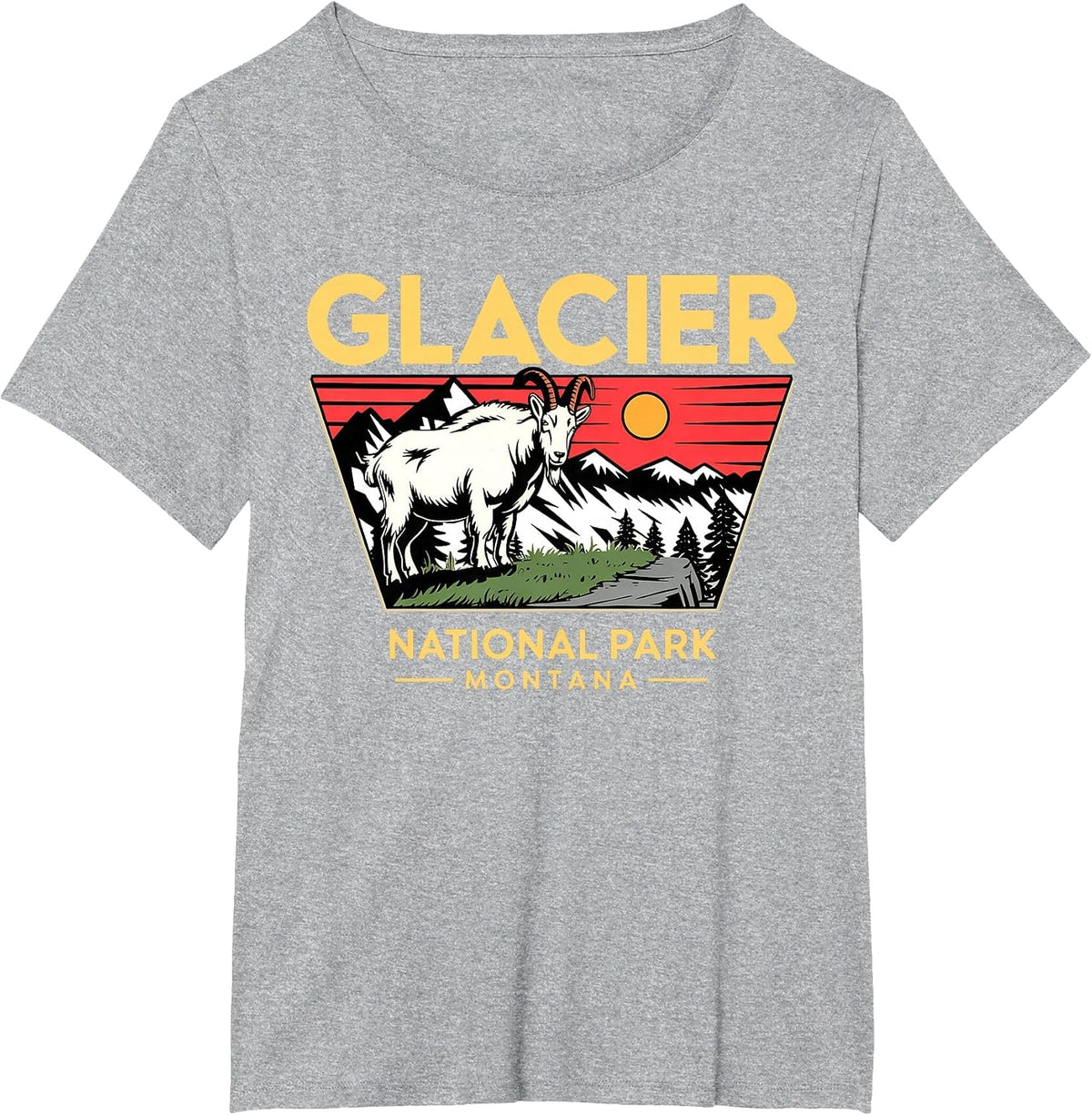 Glacier National Park Mountain Goat for Nature Lovers T-Shirt - Heather Grey