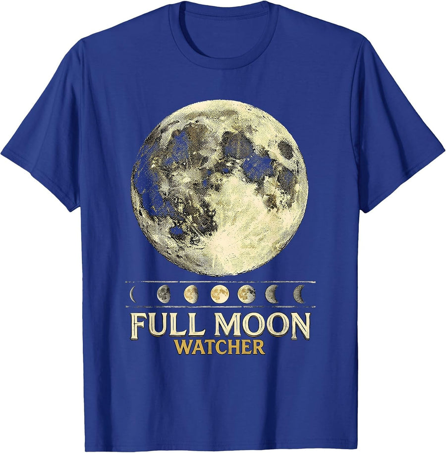 Full Moon Watcher Celestial Astronomy Moon Phase Gift T-Shirt - Royal Blue
