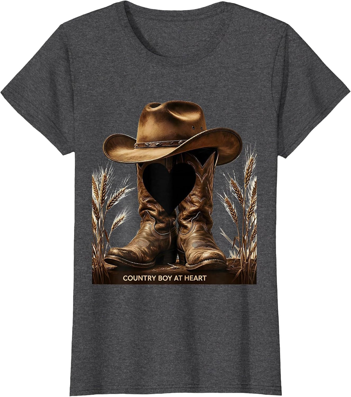 Women's Country Boy At Heart Proud Rural Living Design T-Shirt - Dark Heather Grey