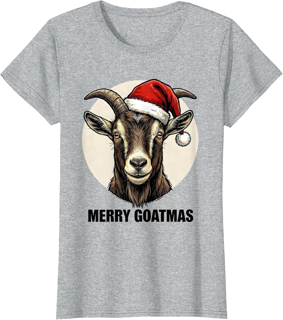 Women's Merry Goatmas Funny Goat Lover Christmas Santa Hat Holiday T-Shirt - Heather Grey