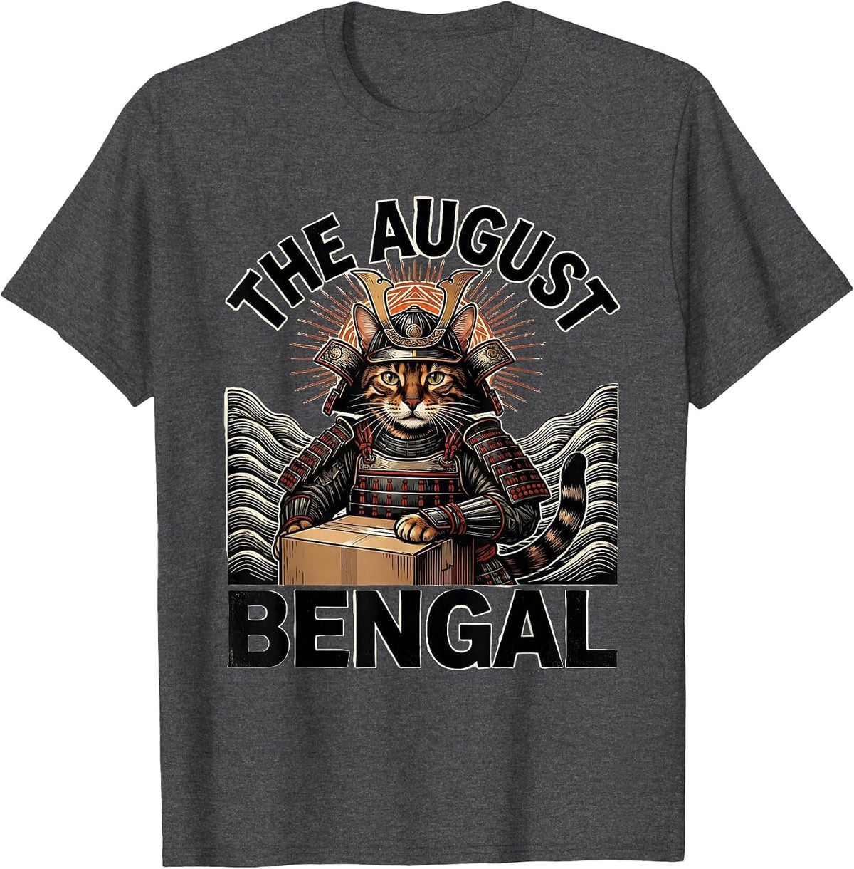 Men's The August Bengal Funny Bengal Cat Anime Warrior Art T-Shirt - Dark Heather Grey