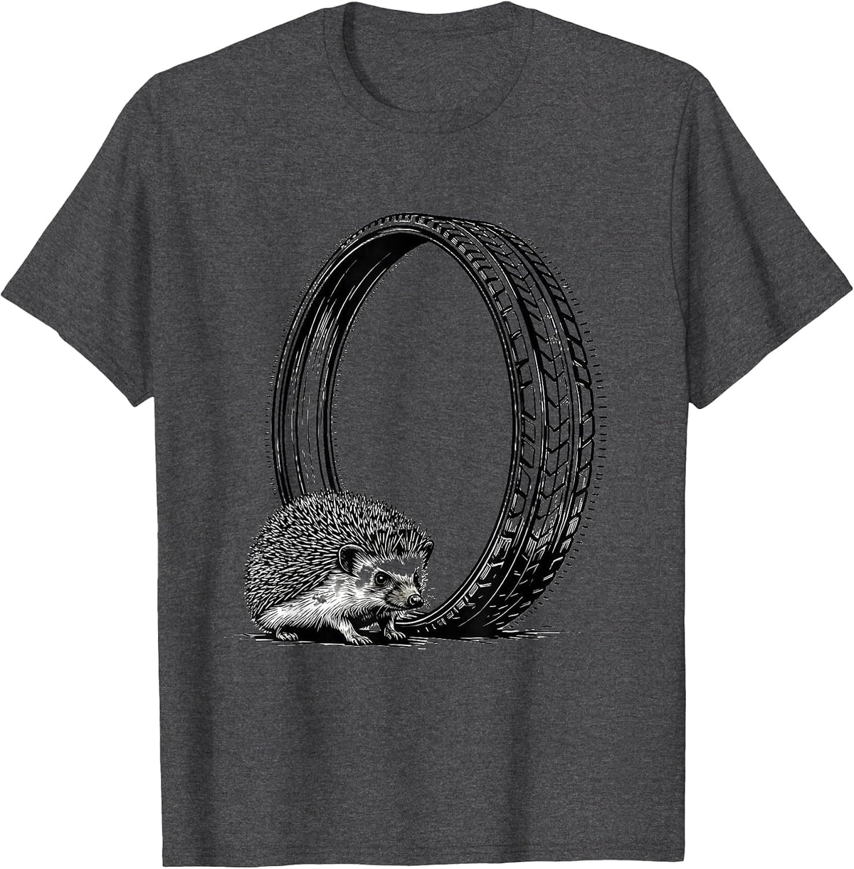 Hedgehog Wheel Track Whimsical Animal Humor T-Shirt - Dark Heather Grey