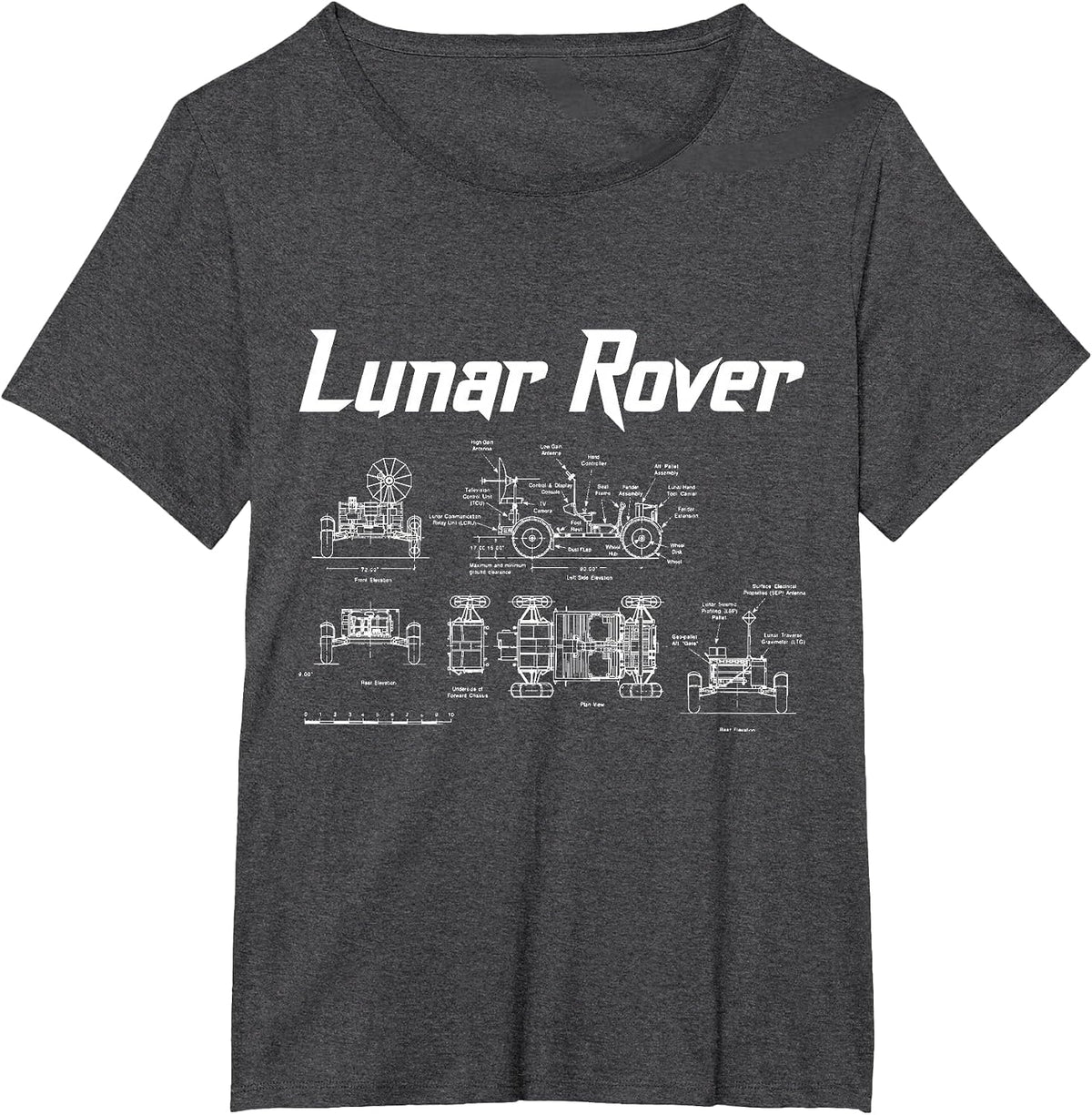 Lunar Rover Vehicle Blueprint Design Moon Landing T-Shirt - Dark Heather Grey