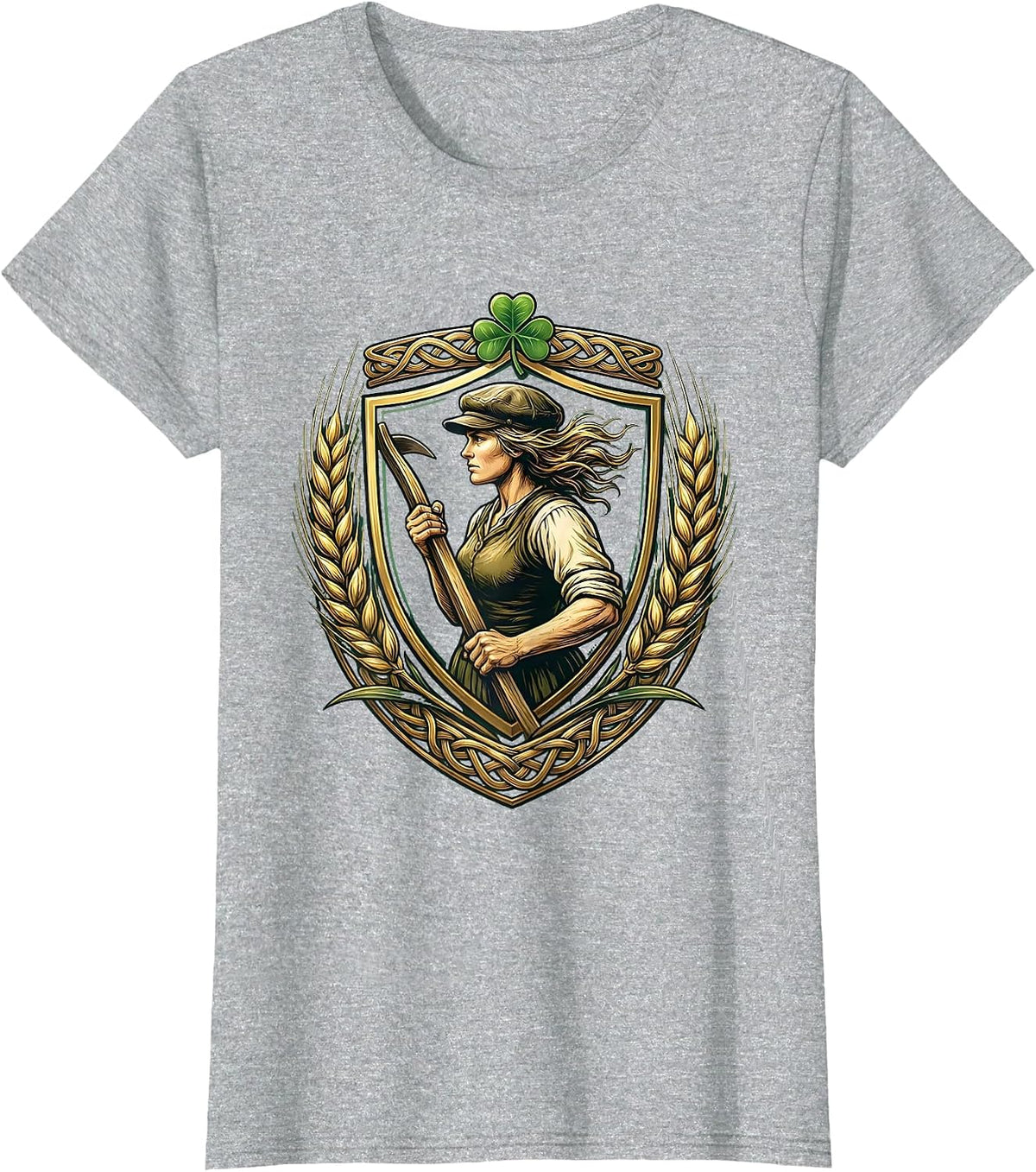 Irish Woman Farmer Plow Illustration T-Shirt - Heather Grey