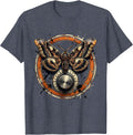 Moth and Glowing Amplifier Dial Rock Music Art T-Shirt - Heather Blue