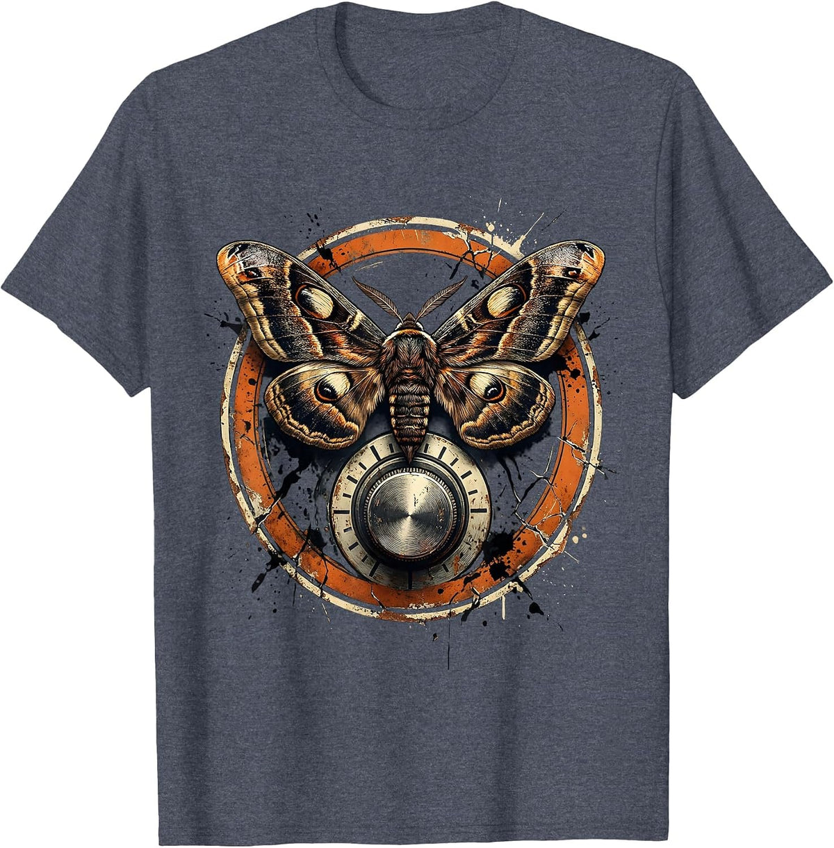 Moth and Glowing Amplifier Dial Rock Music Art T-Shirt - Heather Blue