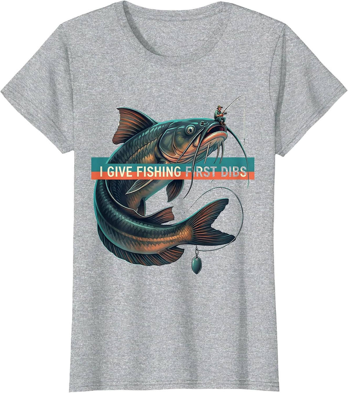 I Give Fishing First Dibs Funny Fishing Dad Humor Father's T-Shirt - Heather Grey