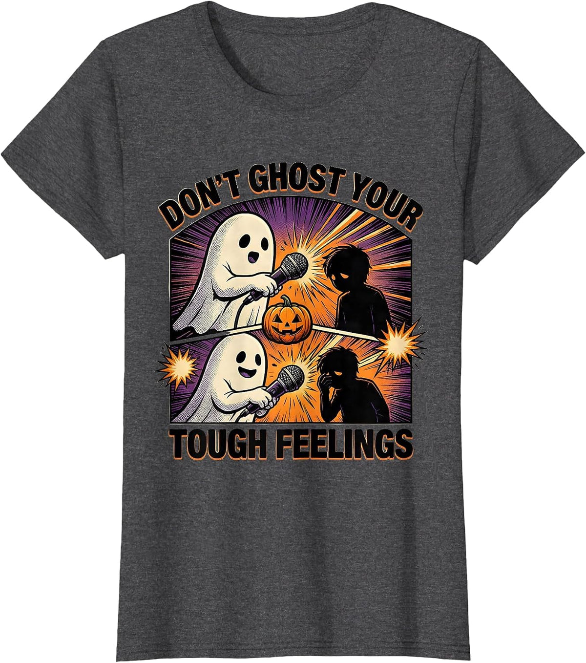 Women's Don't Ghost Your Tough Feelings Comic Book Mental Health T-Shirt - Dark Heather Grey