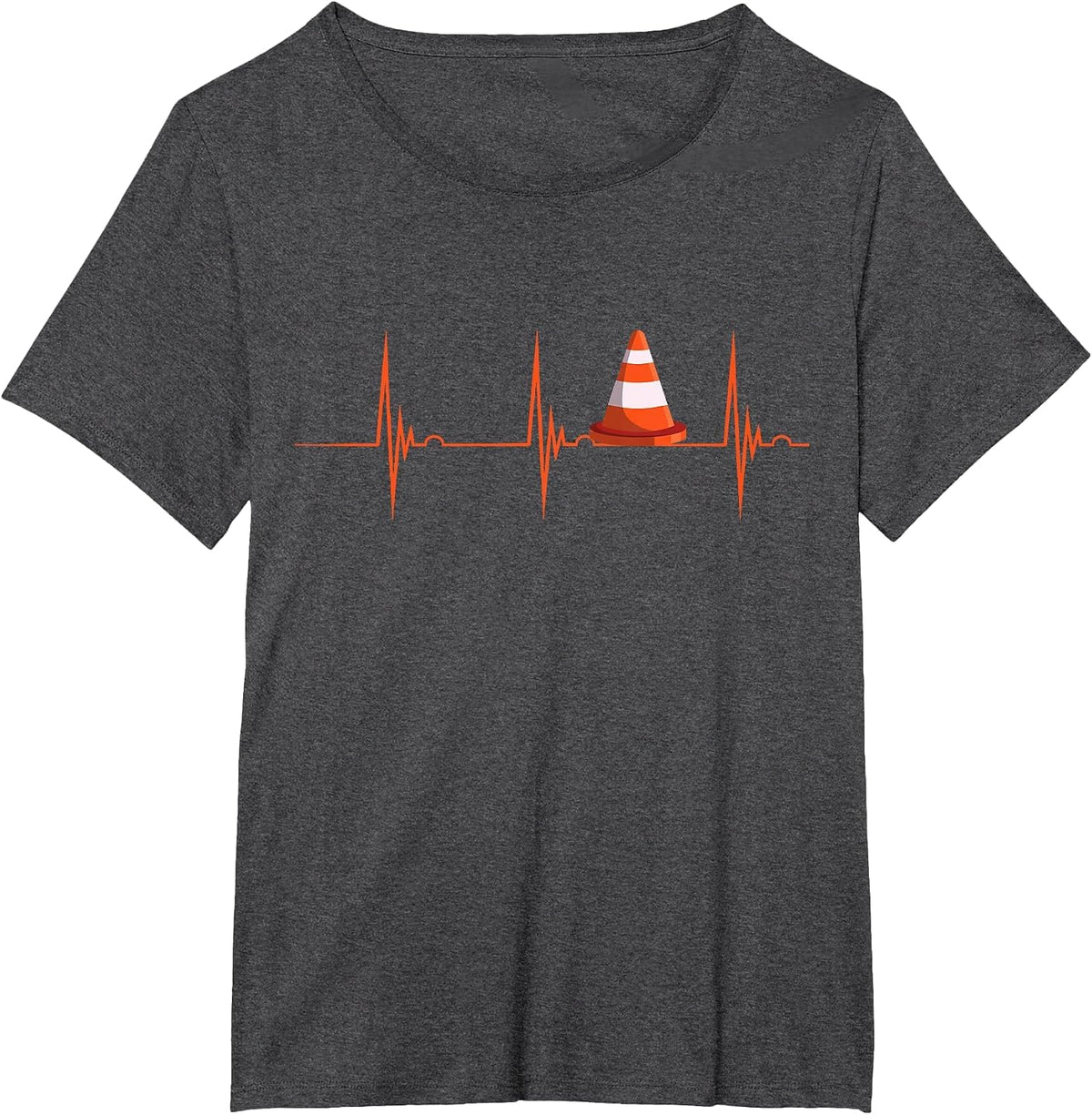 Heartbeat EKG Pulse Construction Safety Cone Traffic Cone T-Shirt - Dark Heather Grey