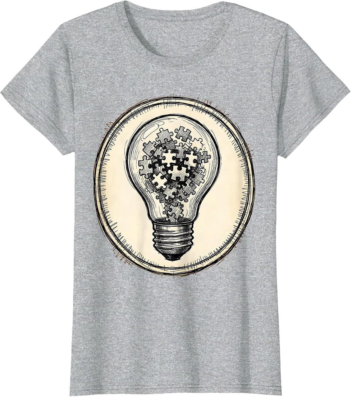 Dyslexia Awareness Lightbulb Puzzle Pieces Design T-Shirt - Heather Grey