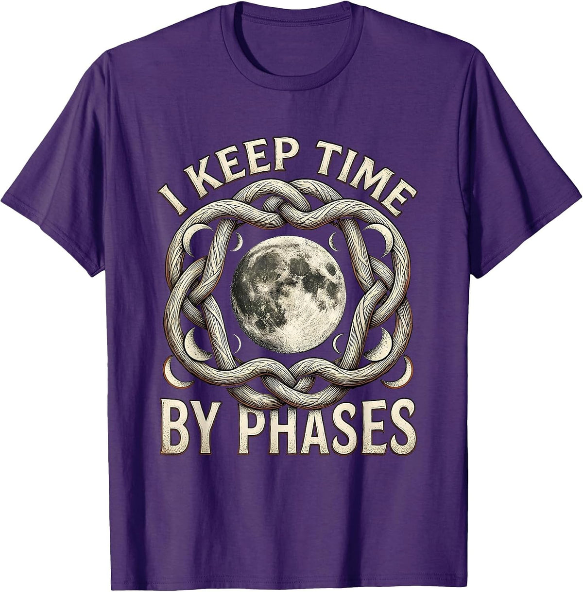 Men's I Keep Time By Phases Celestial Astronomy Boho Moon Phase T-Shirt - Purple