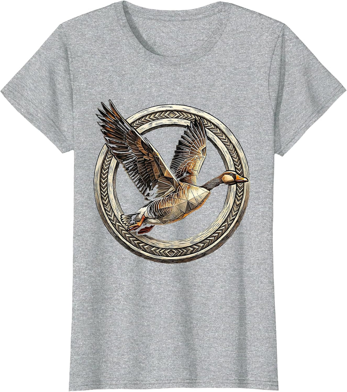 Women's Geometric Low-Poly Goose in Flight Art T-Shirt - Heather Grey