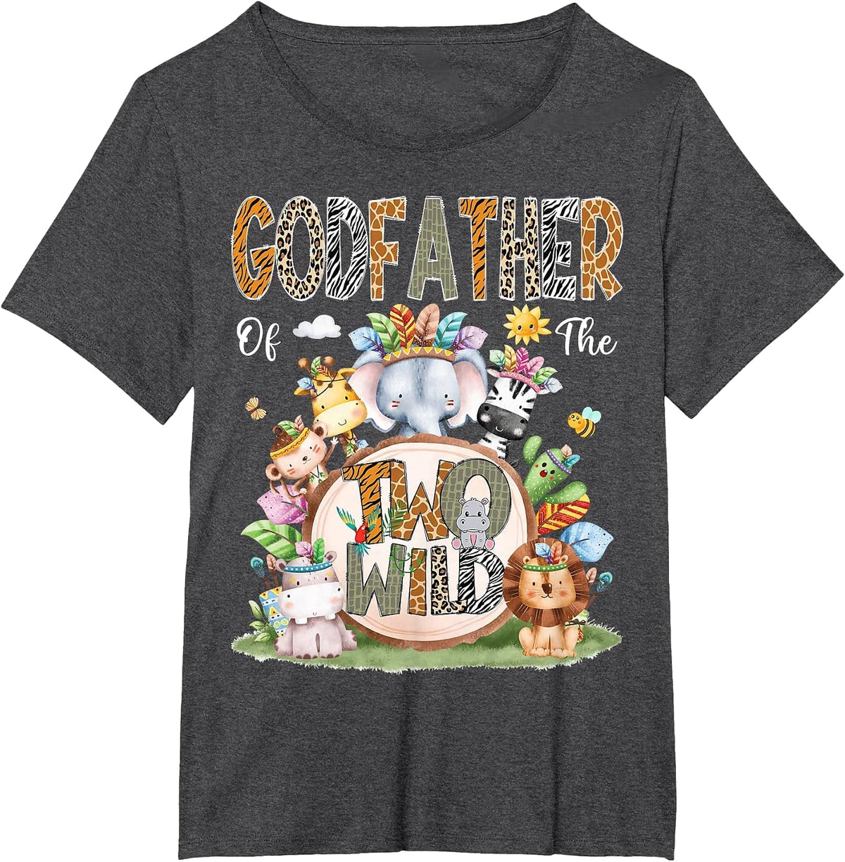 Godfather of The Two Wild 2Nd Birthday Animal Safari Tribal T-Shirt - Dark Heather Grey
