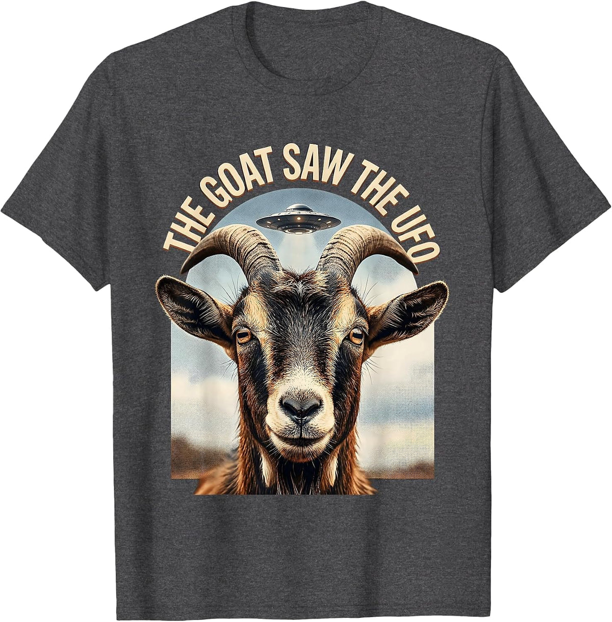 Men's The Goat Saw The UFO Funny Goat Lover Alien Humor Novelty T-Shirt - Dark Heather Grey