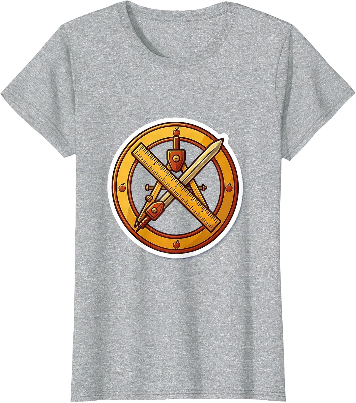 Women's 4th Grade Teacher Ruler and Compass Crossed Design T-Shirt - Heather Grey