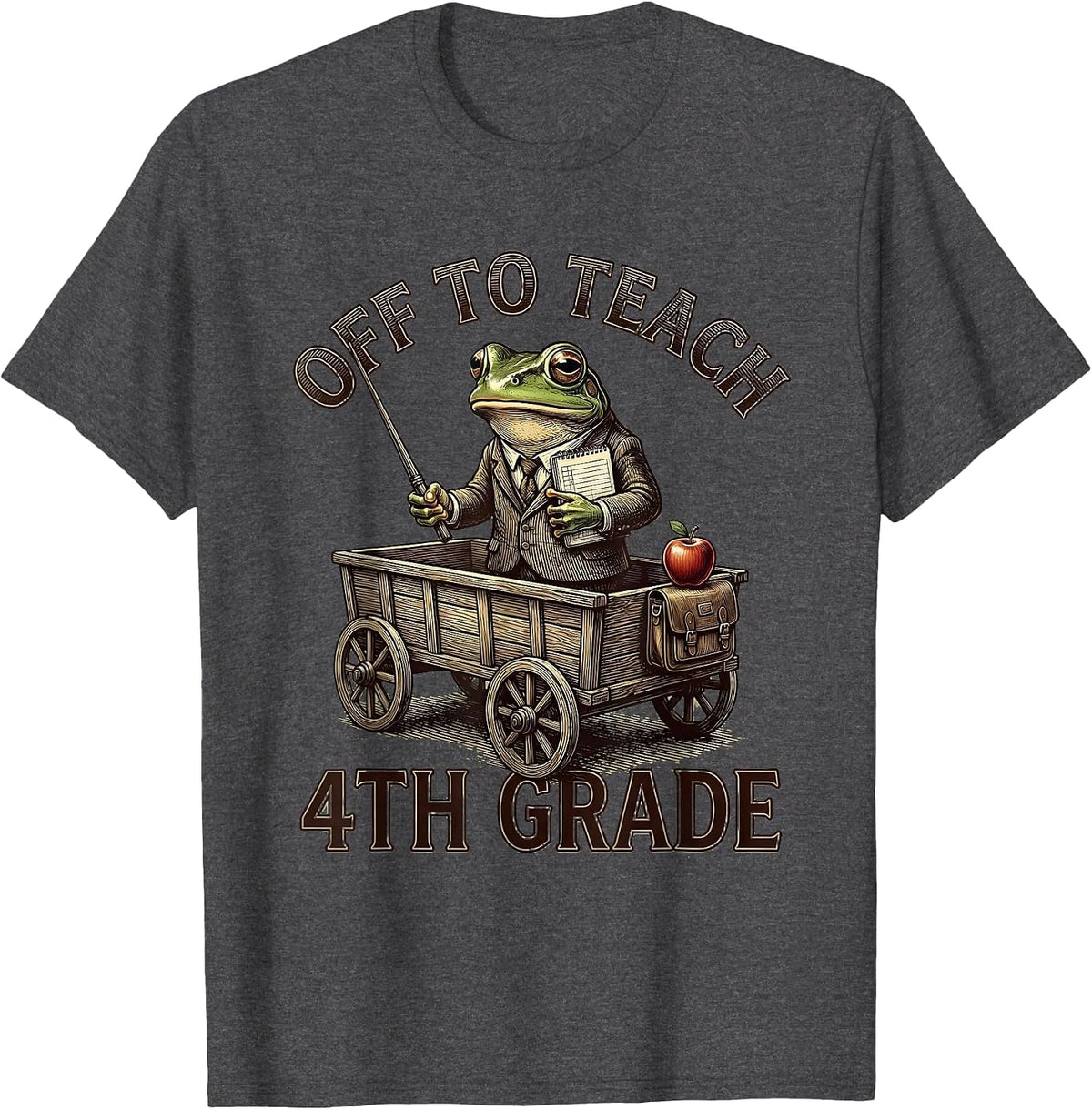 Off To Teach 4th Grade Funny Teacher Frog Back To School T-Shirt - Dark Heather Grey