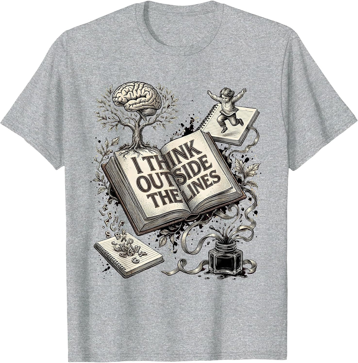Men's I Think Outside the Lines Dyslexia Awareness Design T-Shirt - Heather Grey