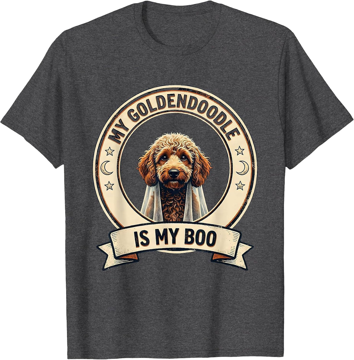 My Goldendoodle Is My Boo Spooky-Cute Halloween Dog Mom T-Shirt - Dark Heather Grey