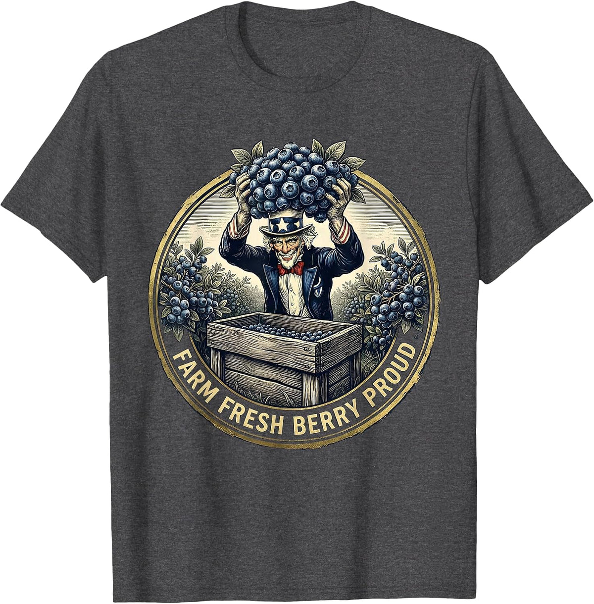 Men's Farm Fresh Berry Proud Red White and Blueberries T-Shirt - Dark Heather Grey