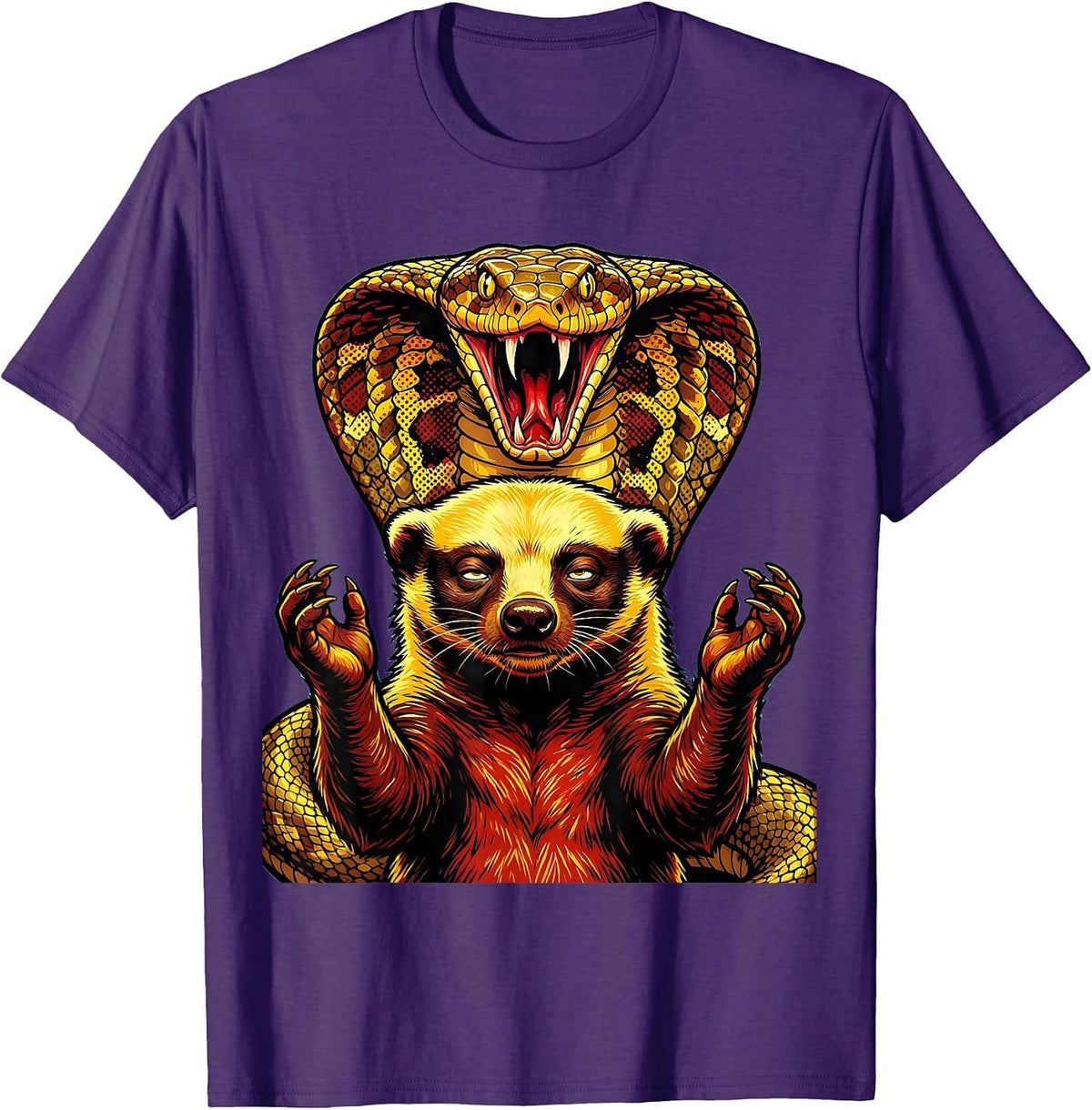 Honey Badger Shrug vs Cobra Don't Care Graphic T-Shirt - Purple