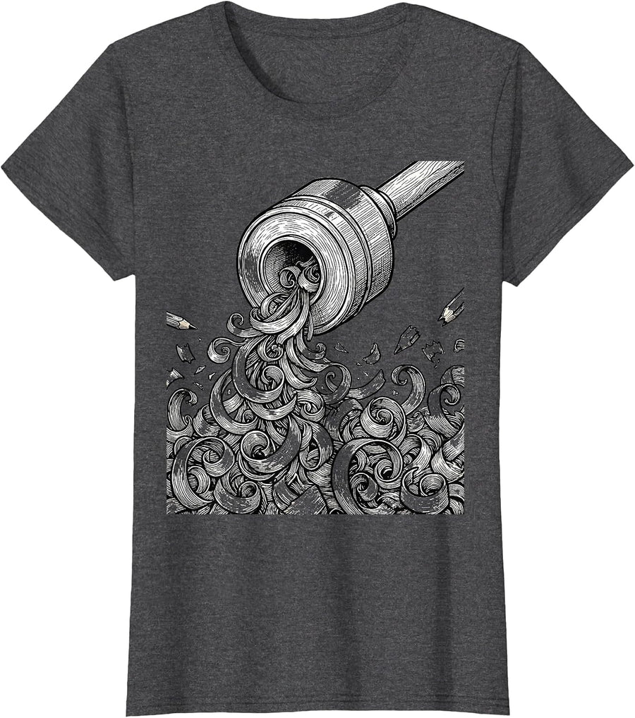 Women's 4th Grade Teacher Colorful Pencil Sharpener Art T-Shirt - Dark Heather Grey