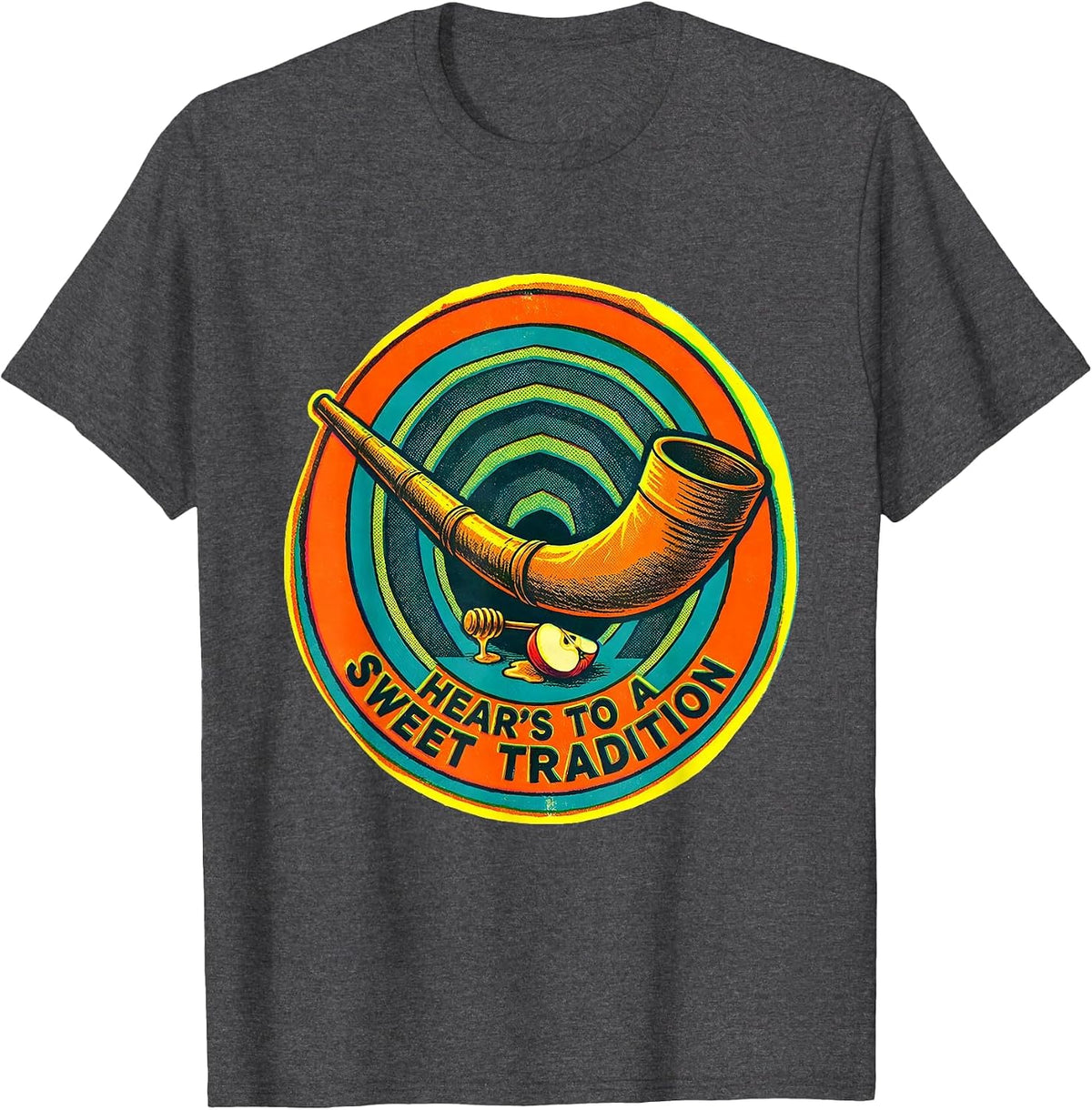 Men's Hear's To A Sweet Tradition Risograph Rosh Hashanah Jewish T-Shirt - Dark Heather Grey