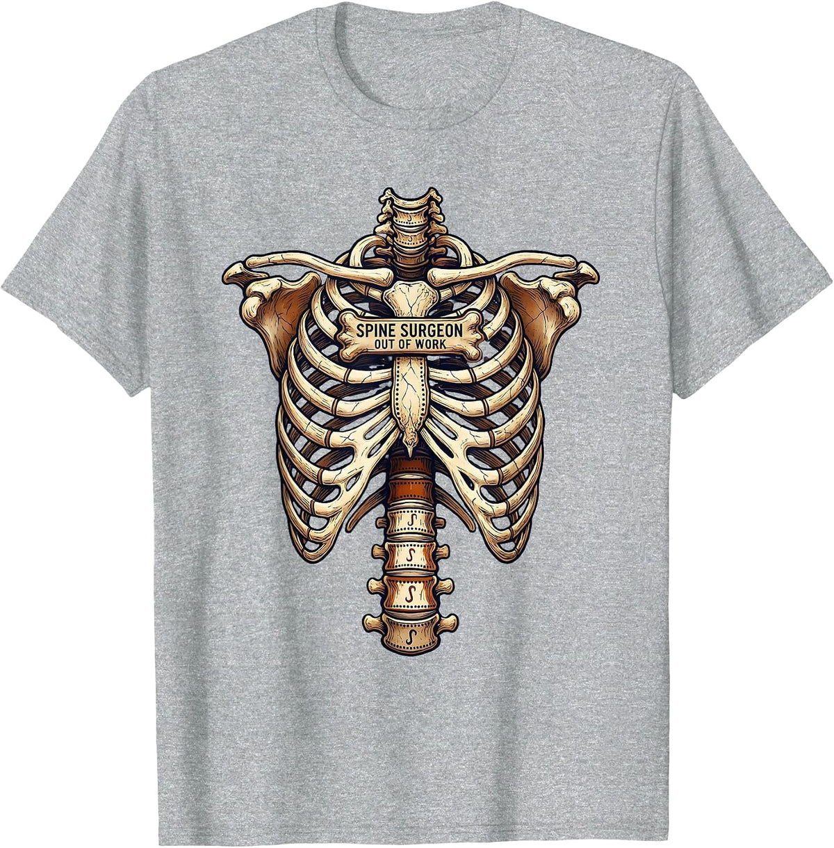 Men's Spine Surgeon Out Of Work Halloween Skeleton Pun T-Shirt - Heather Grey
