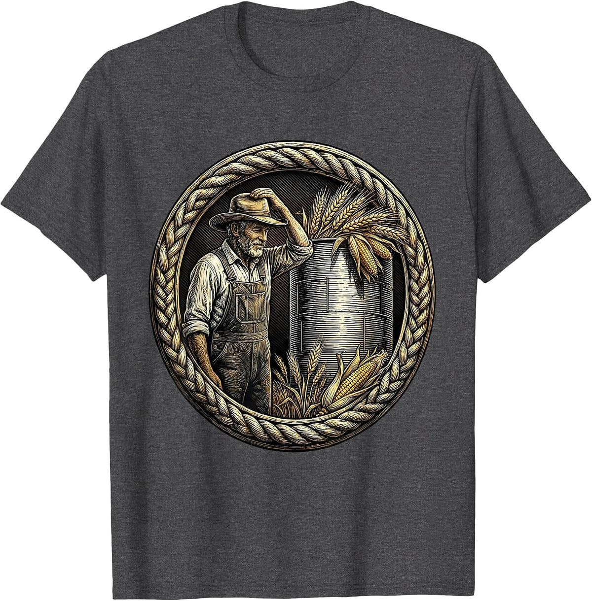 Thankful Farmer Grain Silo Thanksgiving Harvest T-Shirt - Dark Heather Grey