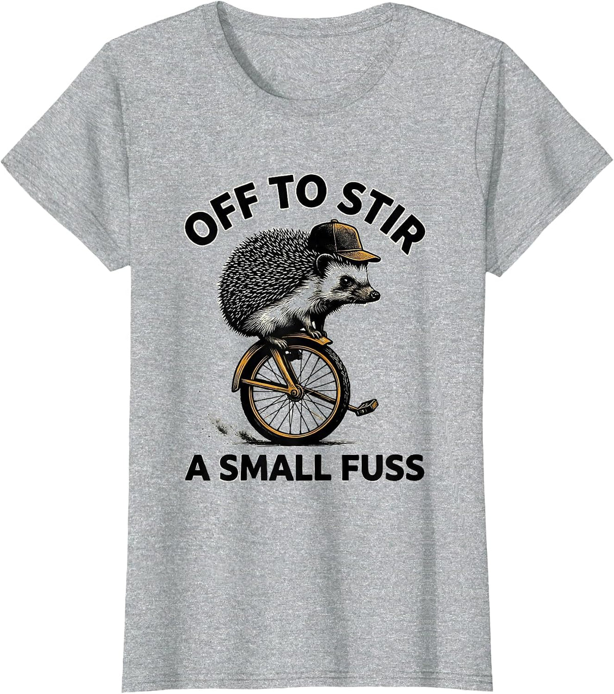 Women's Off To Stir A Small Fuss Scratchboard Hedgehog Whimsical T-Shirt - Heather Grey
