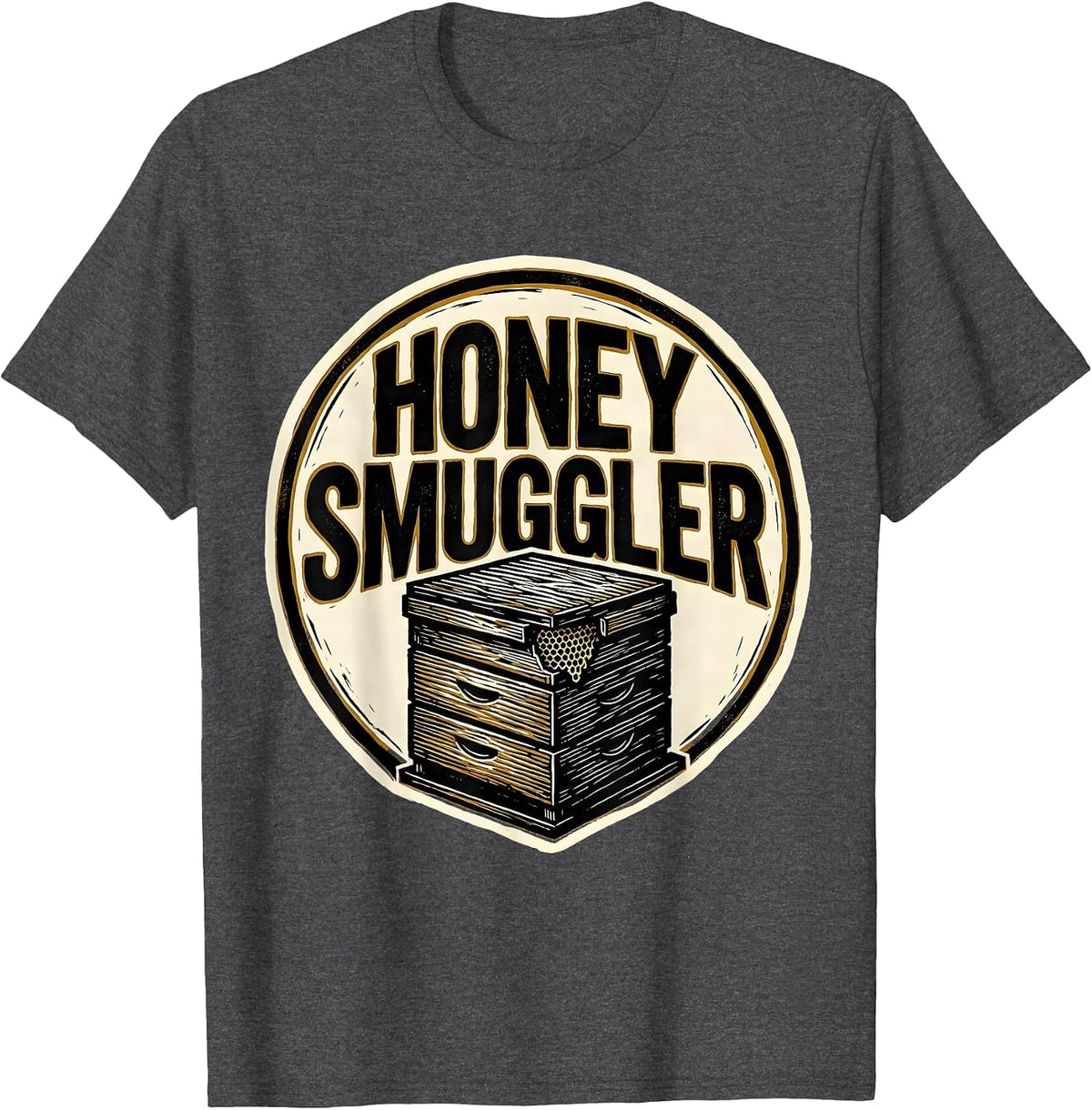 Men's Honey Smuggler Linocut Beekeeper Humor Vintage Craft Pride T-Shirt - Dark Heather Grey