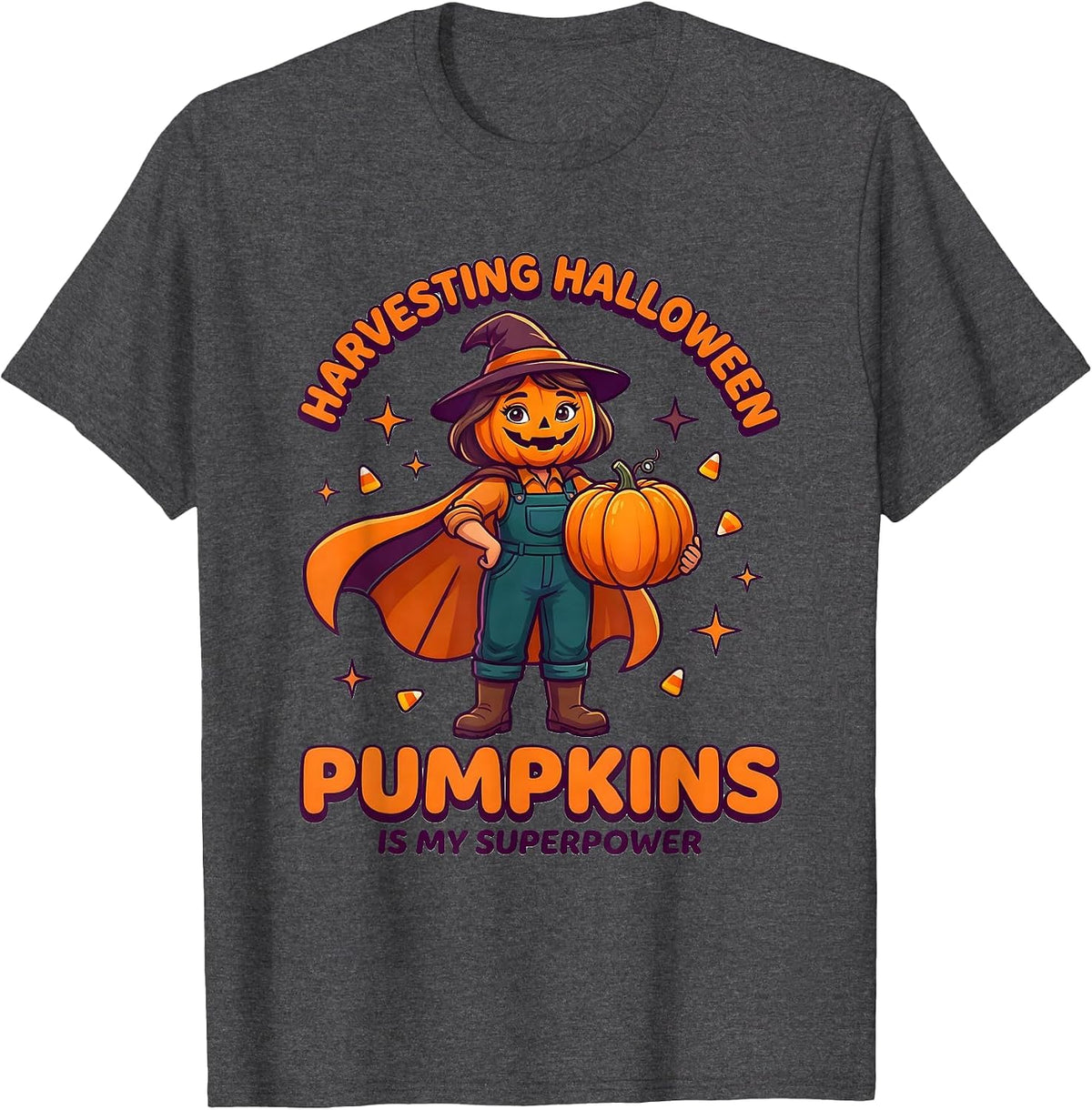 Men's HARVESTING HALLOWEEN PUMPKINS IS MY SUPERPOWER Farmer T-Shirt - Dark Heather Grey