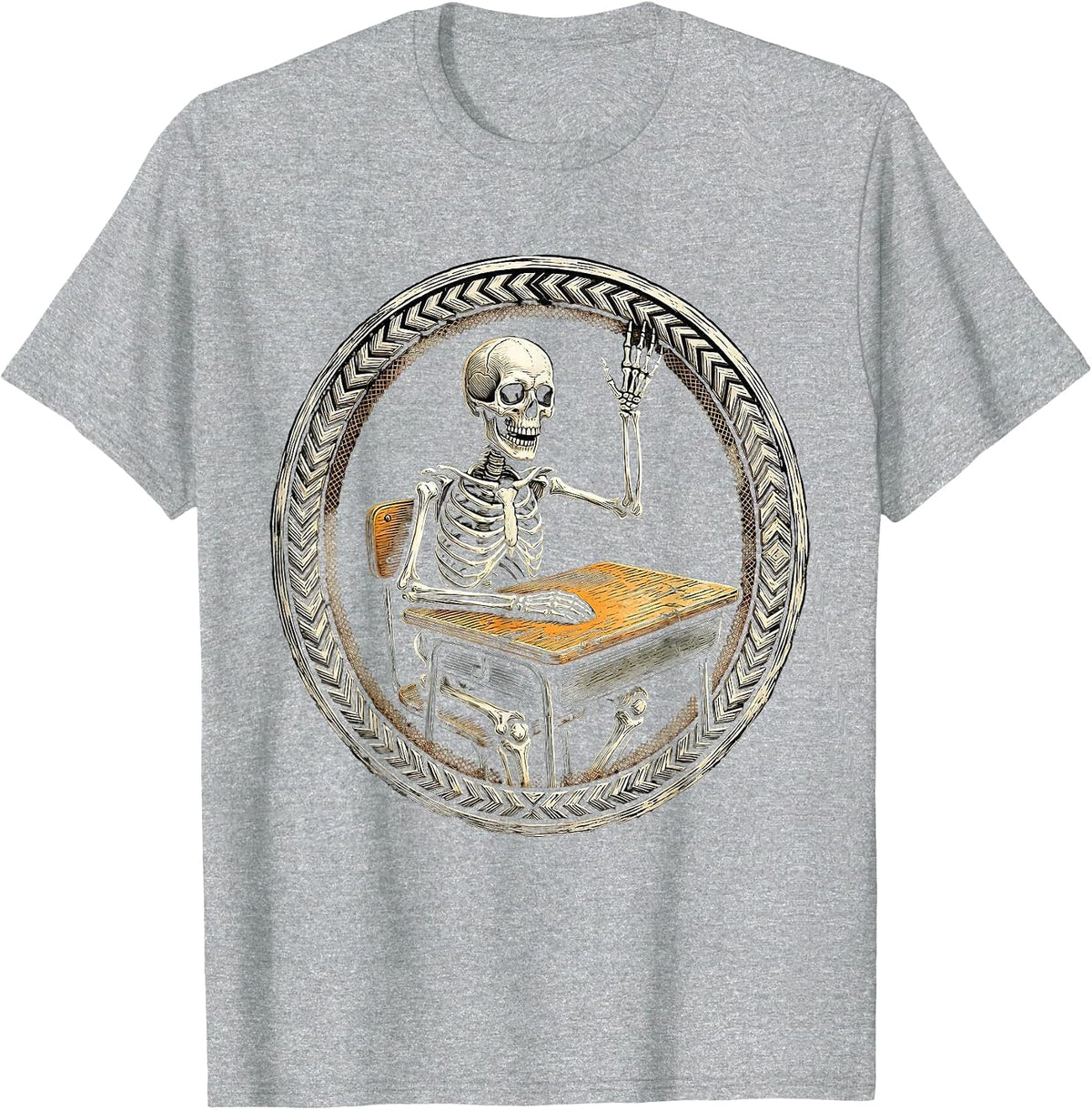 Men's Skeleton Student Halloween Teacher Design T-Shirt - Heather Grey