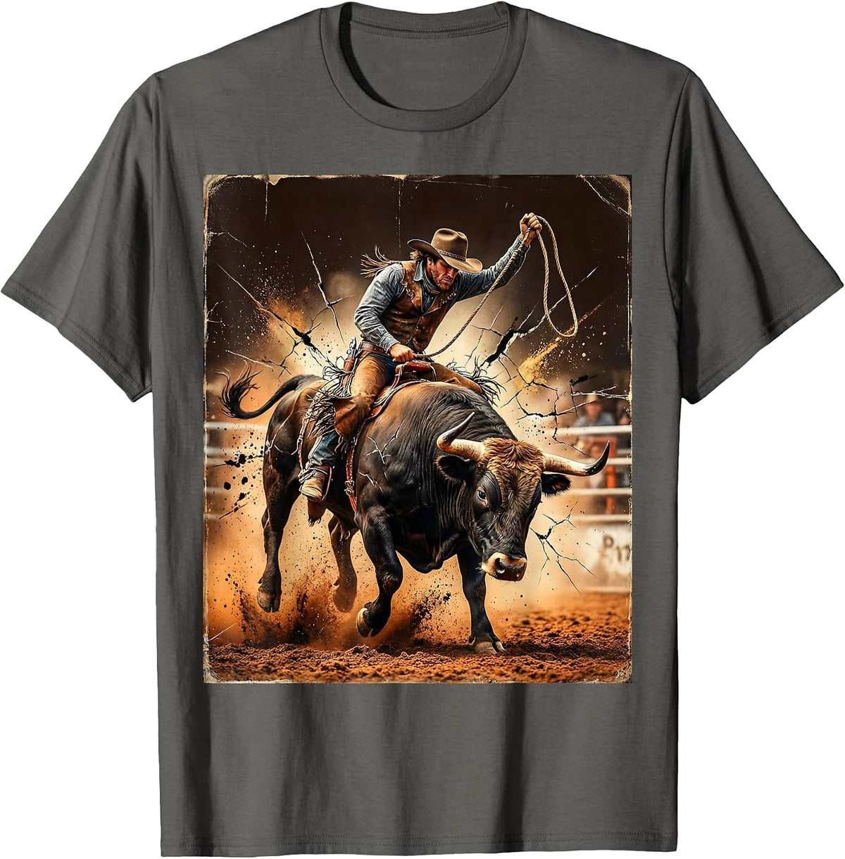 Cowboy Mechanical Bull Rodeo Graphic Tee for Boys T-Shirt - Asphalt Grey