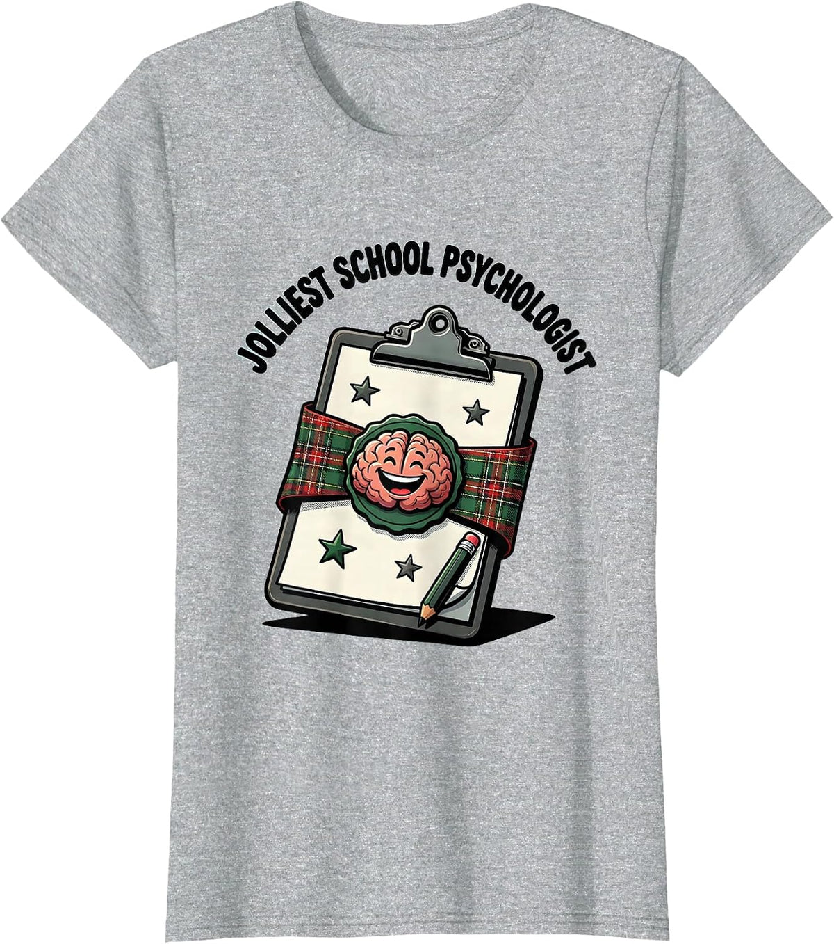 Jolliest School Psychologist Funny Teacher Christmas Cartoon T-Shirt - Heather Grey
