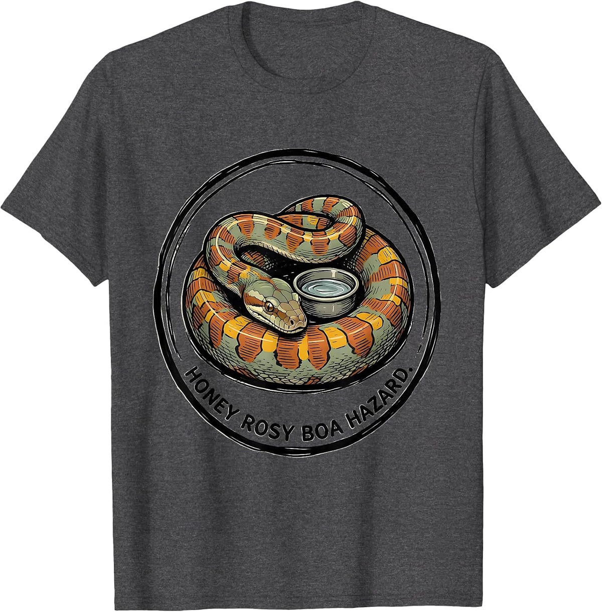 Men's Honey Rosy Boa Hazard Funny Snake Owner Reptile Humor T-Shirt - Dark Heather Grey