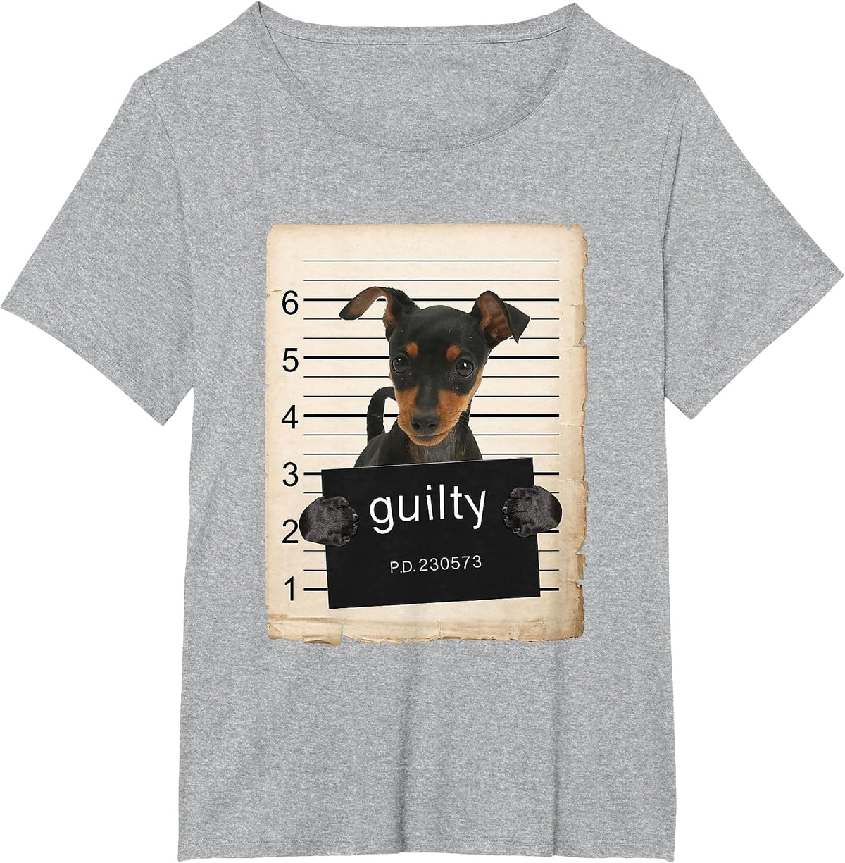 Miniature Doberman Pinscher Dog Mug Shot Bad Dog T-Shirt - Heather Grey