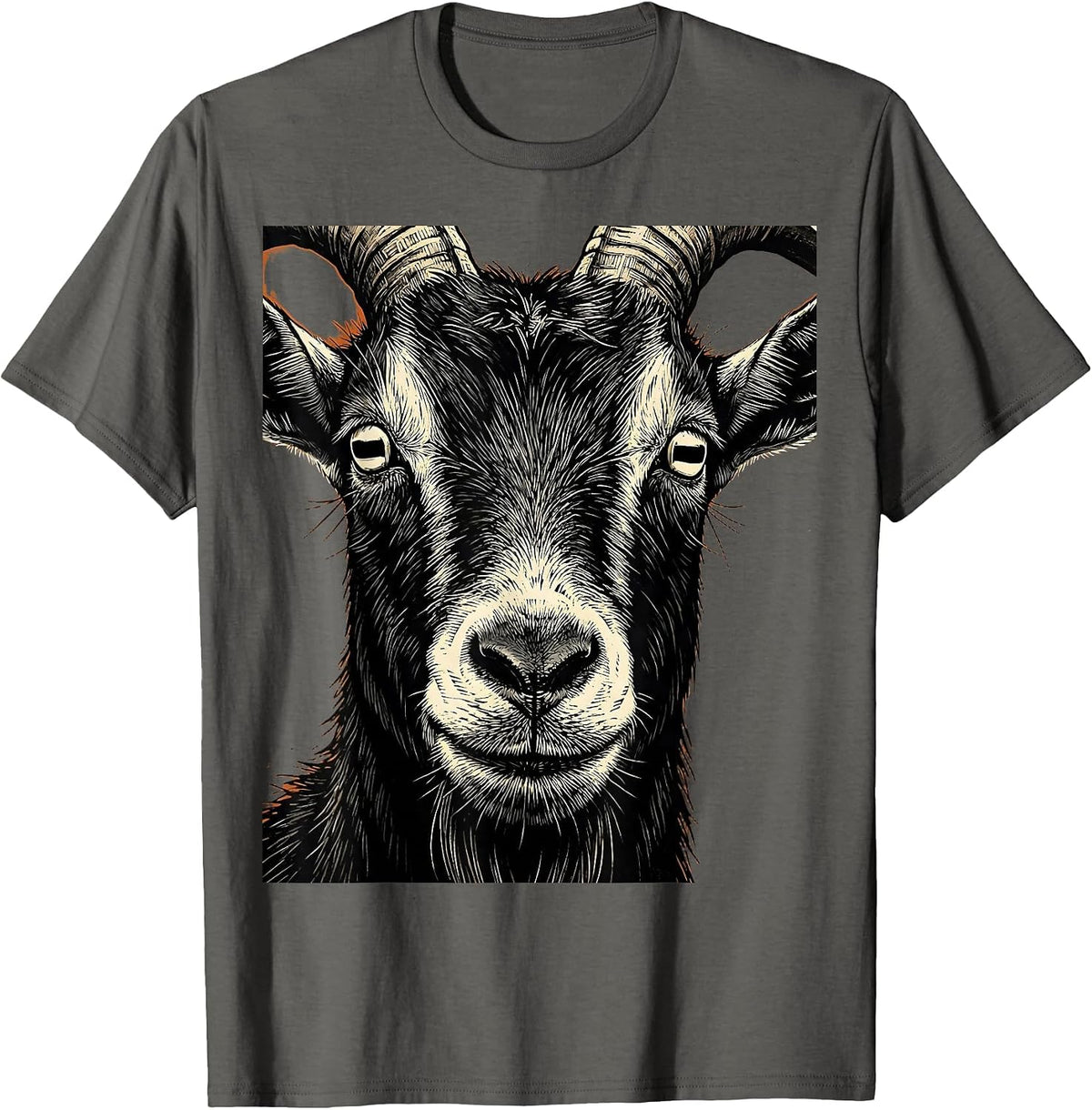 Close-Up Goat Face Rectangular Pupils Graphic T-Shirt - Asphalt Grey