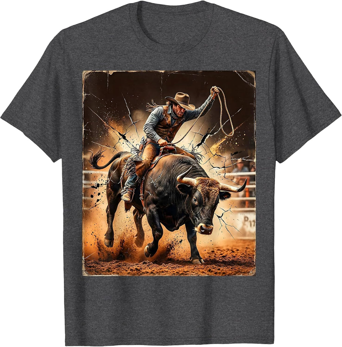 Cowboy Mechanical Bull Rodeo Graphic Tee for Boys T-Shirt - Dark Heather Grey