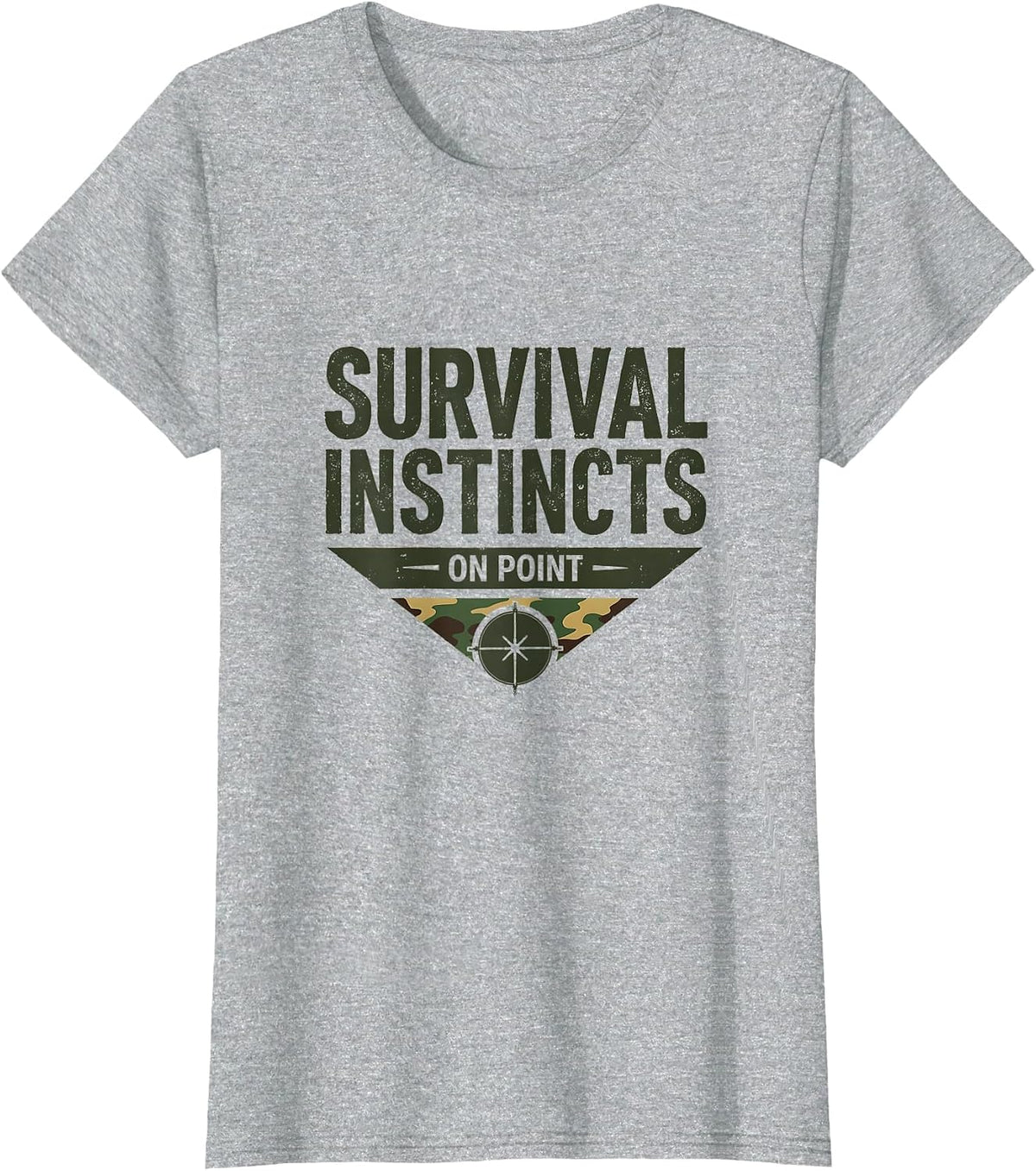 Survival Instincts On Point Camo Design T-Shirt - Heather Grey