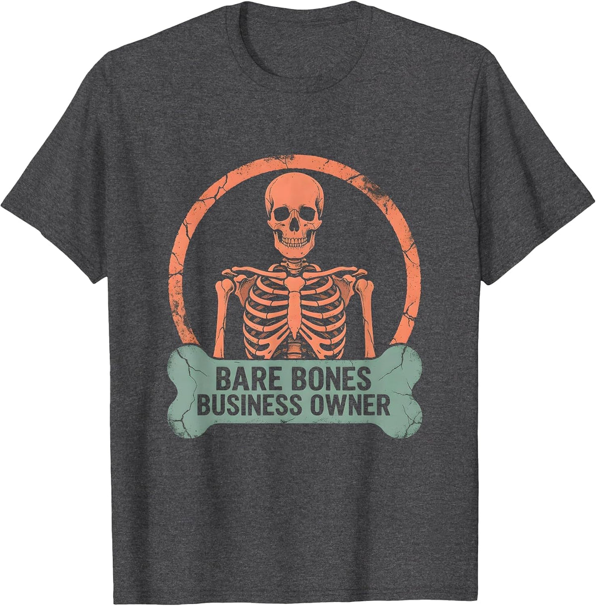 Bare Bones Business Owner Halloween Skeleton T-Shirt - Dark Heather Grey