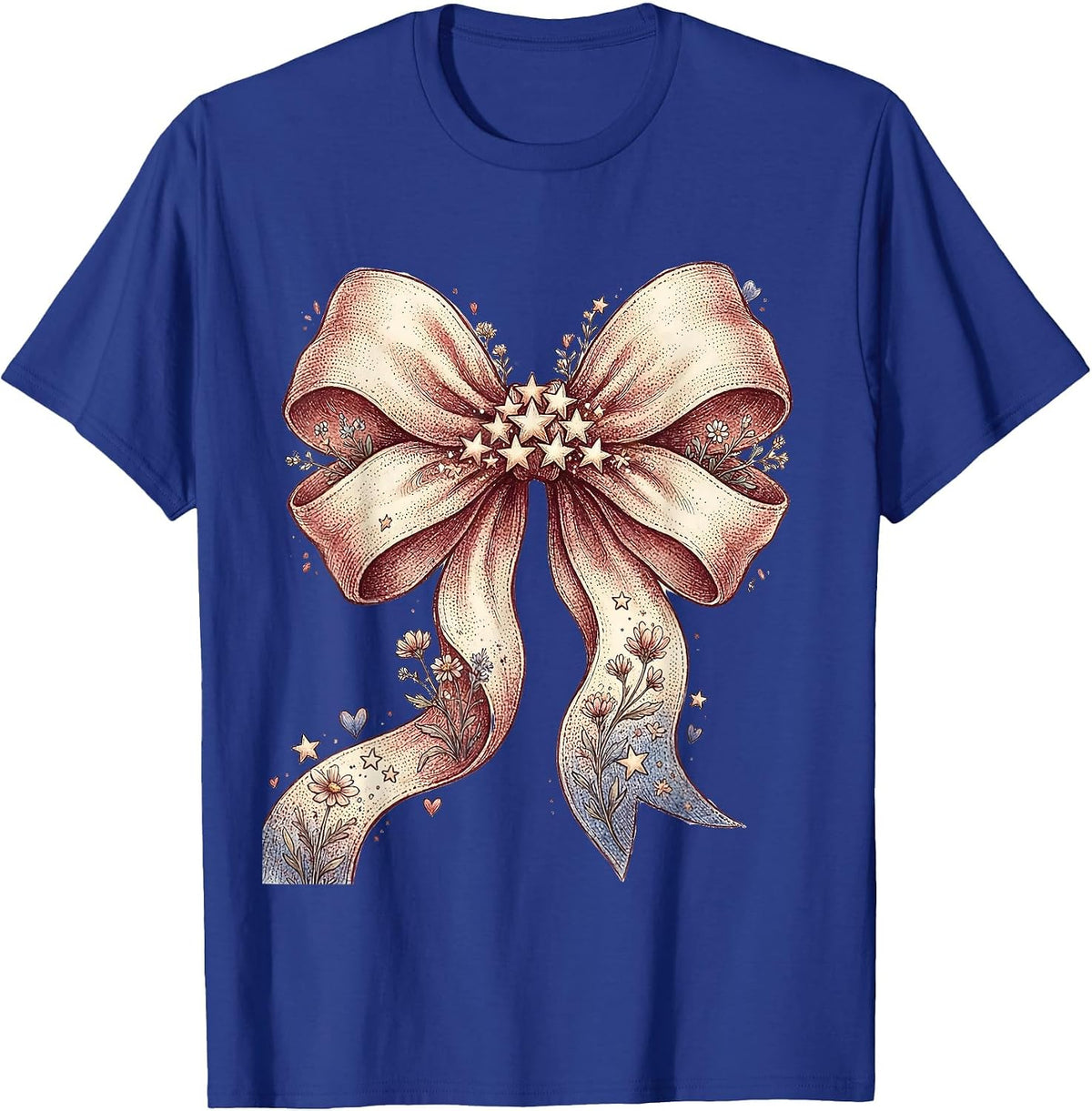 Patriotic Bow Star Cluster Red White Blue T-Shirt - Royal Blue