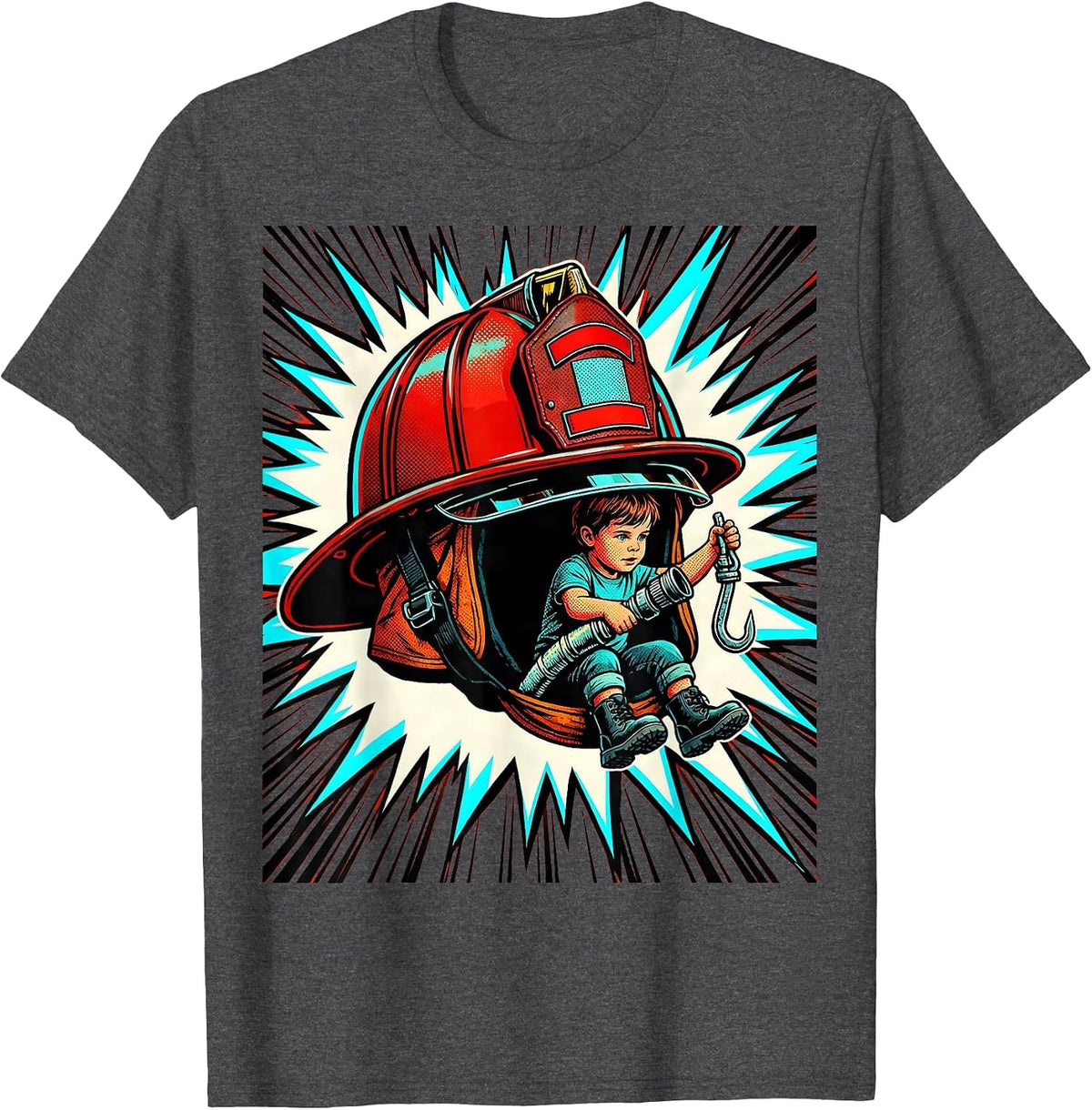 Firefighter Helmet Toddler Pop Art Kids Birthday T-Shirt - Dark Heather Grey
