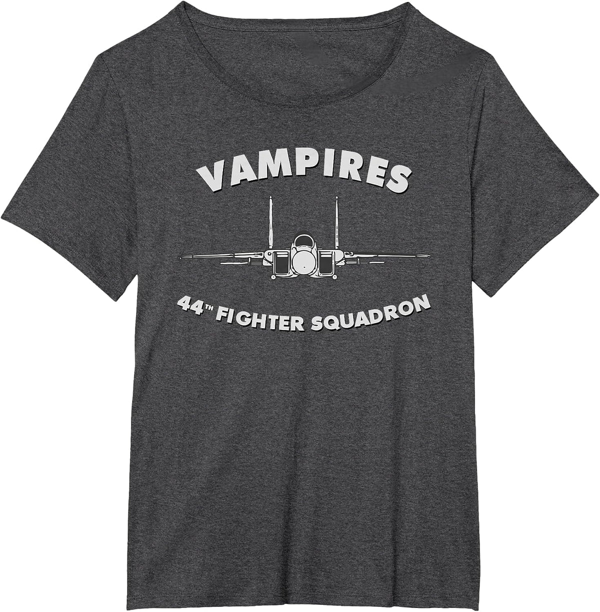 44th Fighter Squadron Vampires F-15 Eagle Jet Fighter Tee T-Shirt - Dark Heather Grey