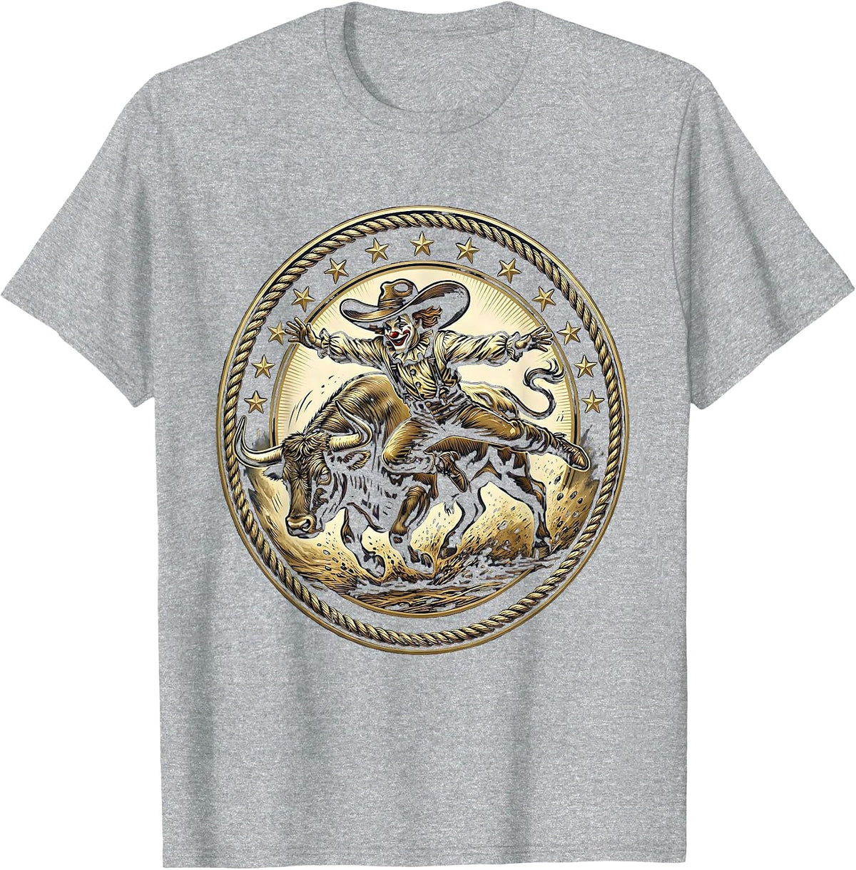 Men's Rodeo Clown Dodging Charging Bull Graphic T-Shirt - Heather Grey