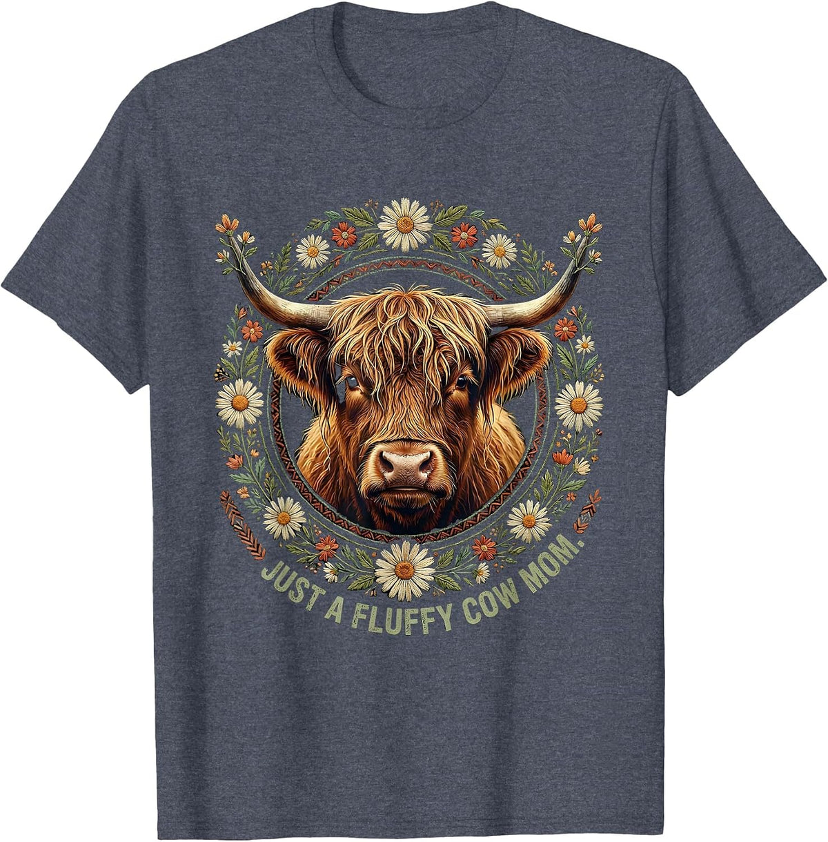 Just a Fluffy Cow Mom Highland Cow Design T-Shirt - Heather Blue