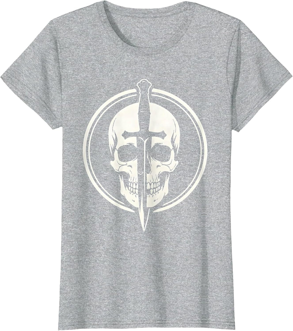 Skull Pierced by Dagger Graphic Design T-Shirt - Heather Grey