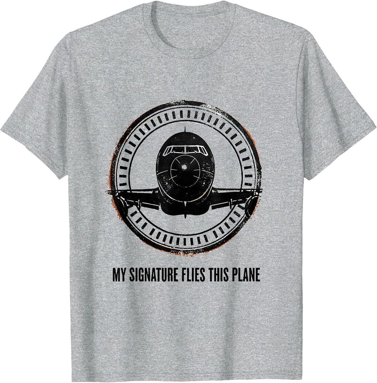 Men's My Signature Flies This Plane Rubber Stamp Aviation Worker T-Shirt - Heather Grey